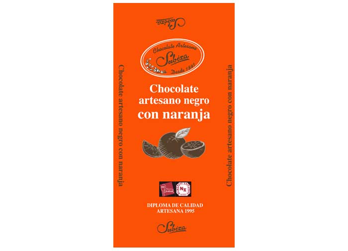 Chocolate artesano negro 70% cacao con naranja